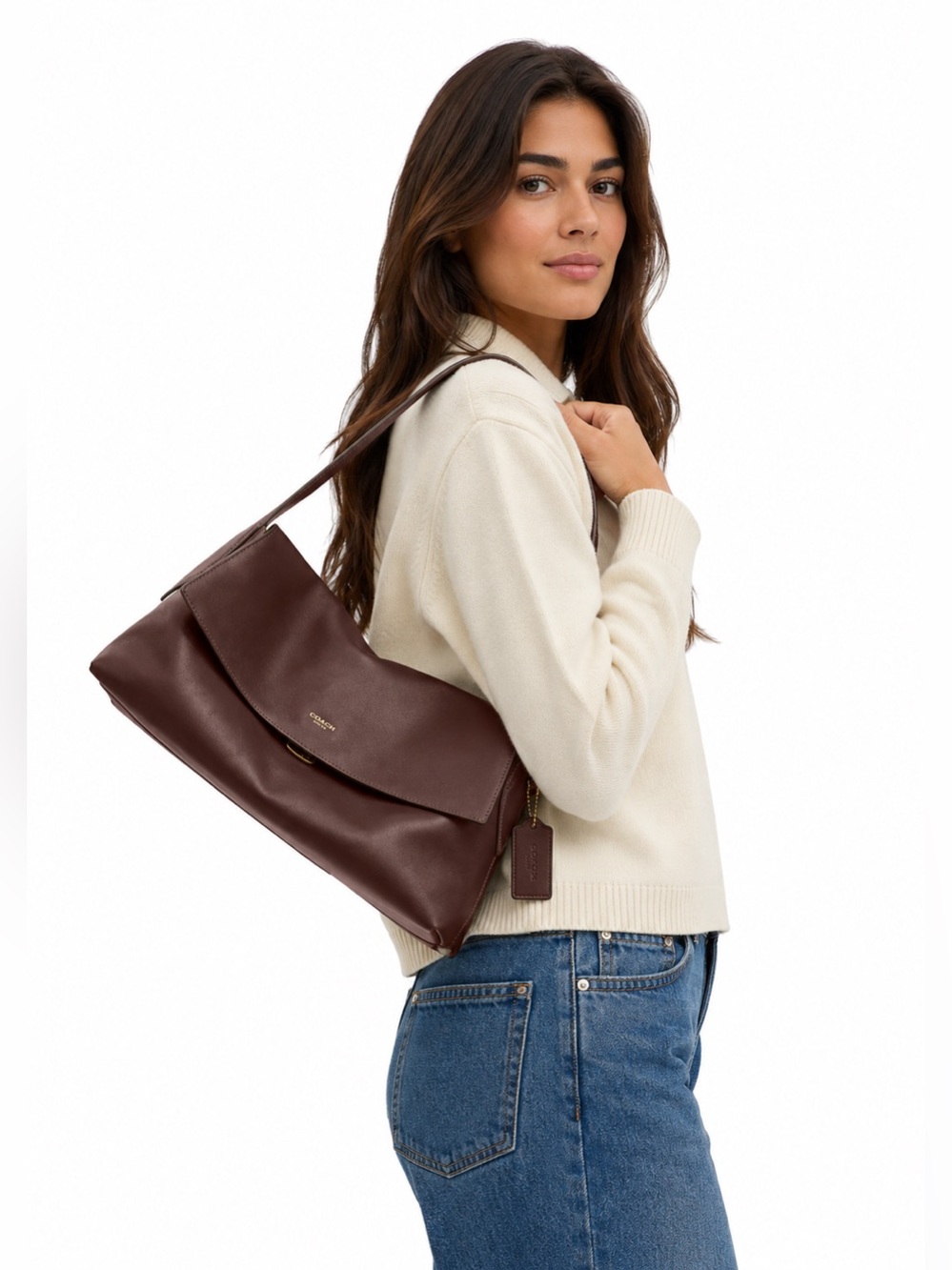 NWT Coach Chelsea Large Shoulder Bag 30 Maple Leather Brass Hardware - Picture 8 of 13